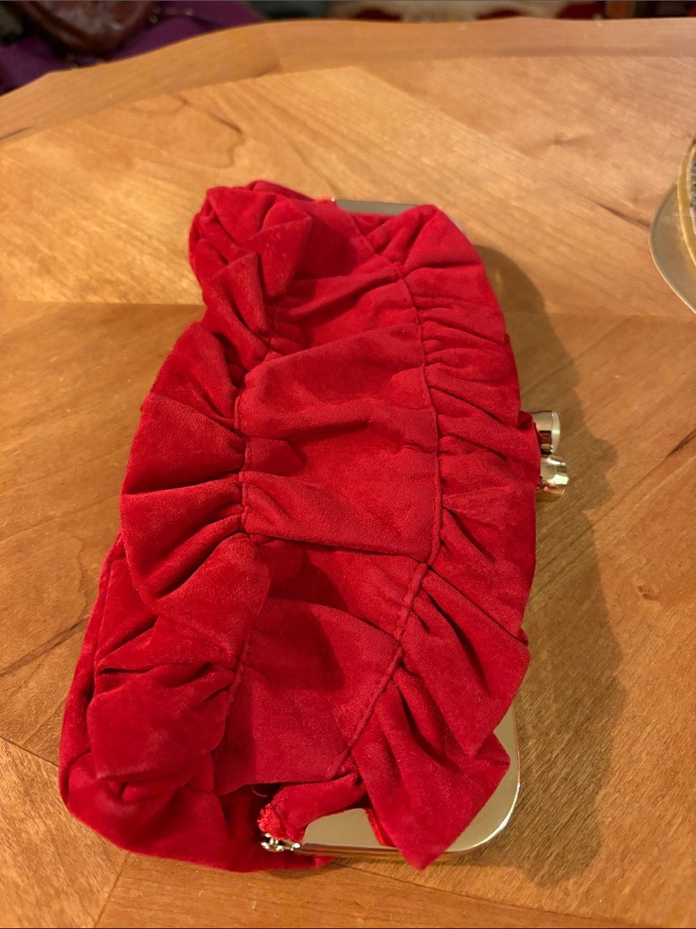 Red Ruffled Velvet Evening Clutch